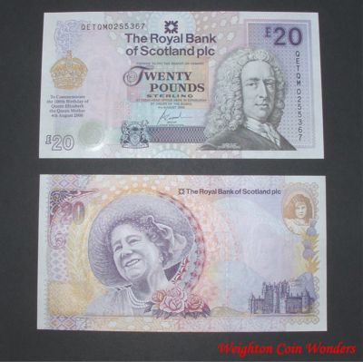 2000 Royal Bank of Scotland Plc £20 – QM 100th Birthday
